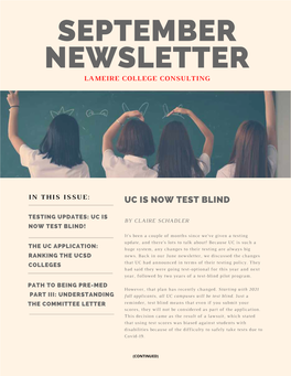 September Newsletter Lameire College Consulting