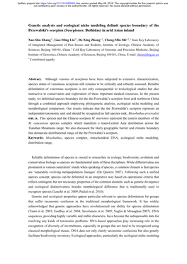 Genetic Analysis and Ecological Niche Modeling Delimit Species Boundary of the Przewalski’S Scorpion (Scorpiones: Buthidae) in Arid Asian Inland