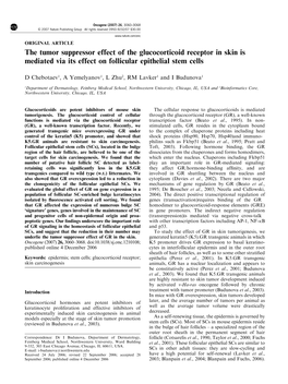 The Tumor Suppressor Effect of the Glucocorticoid Receptor in Skin Is Mediated Via Its Effect on Follicular Epithelial Stem Cells