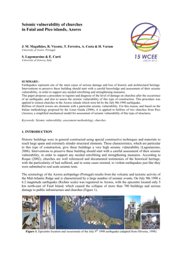 Seismic Vulnerability of Churches in Faial and Pico Islands, Azores