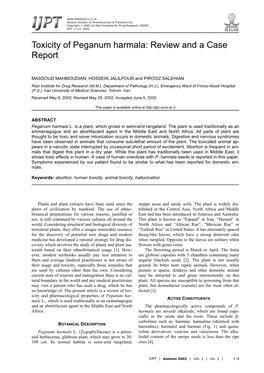 Toxicity of Peganum Harmala: Review and a Case Report