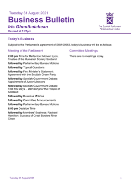 Tuesday 31 August 2021 Business Bulletin Iris Ghnothaichean Revised at 1:25Pm