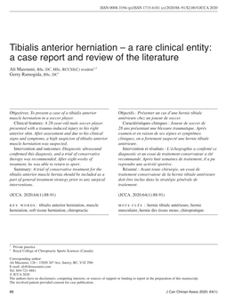 Tibialis Anterior Herniation – a Rare Clinical Entity: a Case Report And