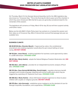 Metro Atlanta Chamber 2020 Crossover Day Legislative Update