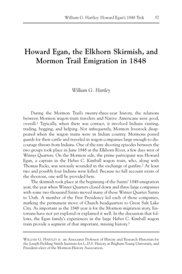 Howard Egan, the Elkhorn Skirmish, and Mormon Trail Emigration in 1848