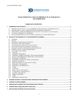 I TELECOMMUNICATION NUMBERING PLAN for KENYA