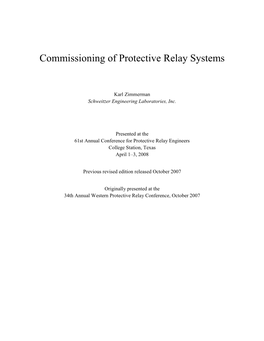 Commissioning of Protective Relay Systems