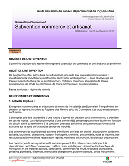Subvention Commerce Et Artisanat Délibération Du 29 Septembre 2015