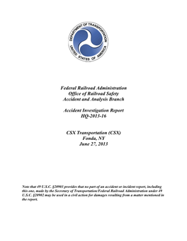 Federal Railroad Administration Office of Railroad Safety Accident and Analysis Branch