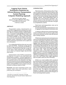 Logging Truck Vehicle Performance Prediction for Efficient Resource Transportation System Planning