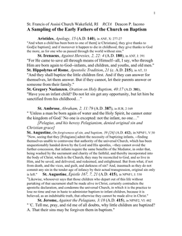 A Sampling of the Early Fathers of the Church on Baptism