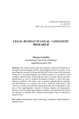 Legal Russian in Legal - Linguistic Research