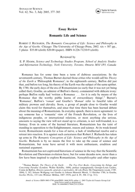 Essay Review Romantic Life and Science