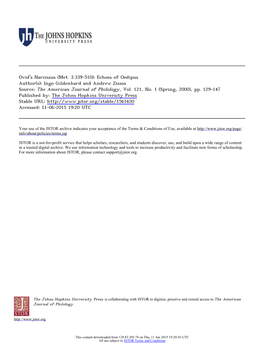 Ovid's Narcissus (Met. 3.339-510): Echoes of Oedipus Author(S): Ingo Gildenhard and Andrew Zissos Source: the American Journal of Philology, Vol