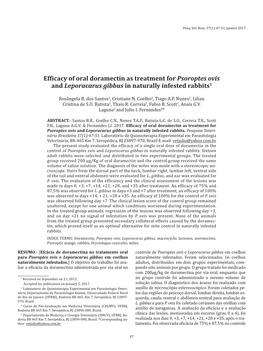 Efficacy of Oral Doramectin As Treatment for Psoroptes Ovis and Leporacarus Gibbus in Naturally Infested Rabbits1