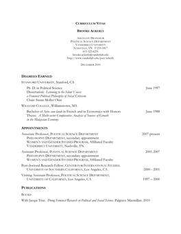 STANFORD UNIVERSITY, Stanford, CA Ph. D. in Political Science June 1997 Dissertation: Listening to the Silent Voices: a Femin