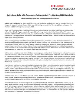 Swire Coca-Cola, USA Announces Retirement of President and CEO Jack Pelo