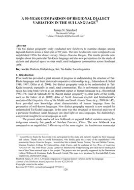 A 50-Year Comparison of Regional Dialect Variation in the Sui Language 72