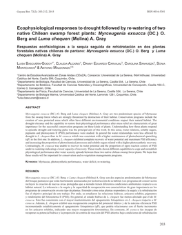 Ecophysiological Responses to Drought Followed by Re-Watering of Two Native Chilean Swamp Forest Plants: Myrceugenia Exsucca (DC.) O