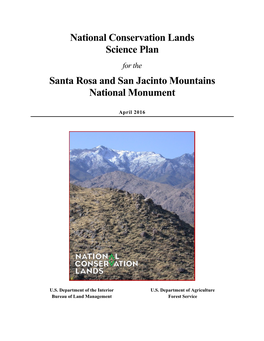 Science Plan for the Santa Rosa and San Jacinto Mountains National Monument