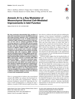 Annexin A1 Is a Key Modulator of Mesenchymal Stromal Cell–Mediated Improvements in Islet Function