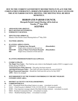 Horspath Parish Council Agenda