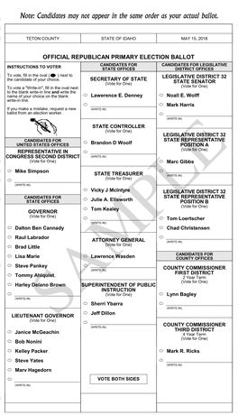 Candidates May Not Appear in the Same Order As Your Actual Ballot