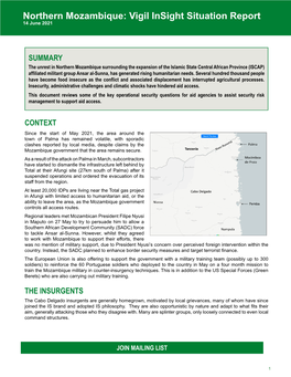 Northern Mozambique: Vigil Insight Situation Report 14 June 2021