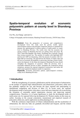 Spatio-Temporal Evolution of Economic Polycentric Pattern at County Level in Shandong Province