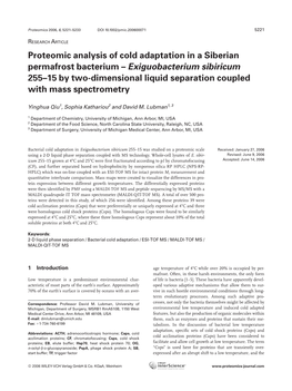 Proteomic Analysis of Cold Adaptation in a Siberian Permafrost Bacterium – Exiguobacterium Sibiricum 255–15 by Two-Dimension