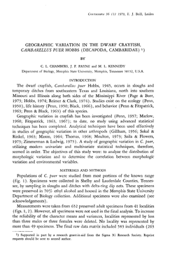 Geographic Variation in the Dwarf Crayfish, Cambarellus Puer Hobbs (Decapoda, Cambaridae) 1)