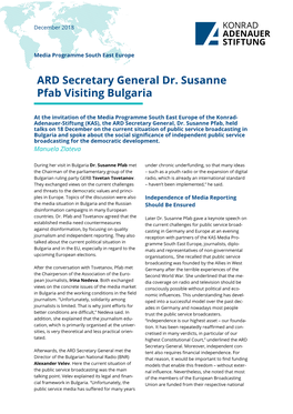 ARD Secretary General Dr. Susanne Pfab Visiting Bulgaria