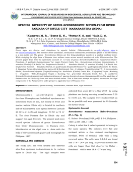 SPECIES DIVERSITY of GENUS SCENEDESMUS MEYEN.FROM RIVER PANZARA of DHULE CITY MAHARASHTRA (INDIA) 1Kumavat M. R., 1Borse K. N