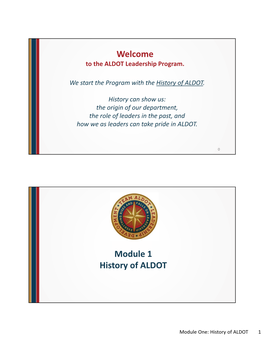 Welcome Module 1 History of ALDOT