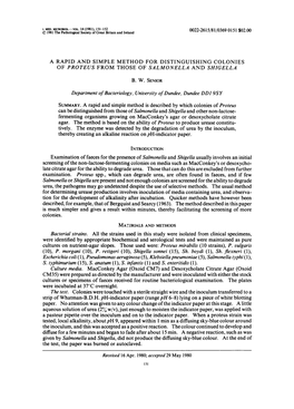 A Rapid and Simple Method for Distinguishing Colonies of Proteus from Those of Salmonella and Shigella