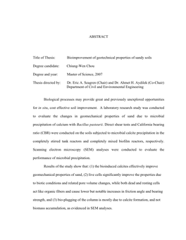 Bioimprovement of Geotechnical Properties of Sandy Soils Degree