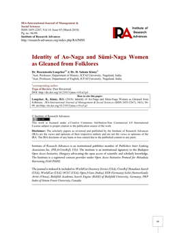 Identity of Ao-Naga and Sümi-Naga Women As Gleaned from Folklores