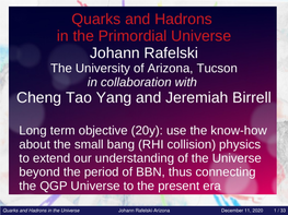 Quarks and Hadrons in the Primordial Universe, December 11, 2020