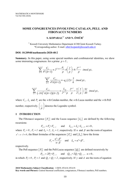 Some Congruences Involvıng Catalan, Pell and Fibonacci Numbers