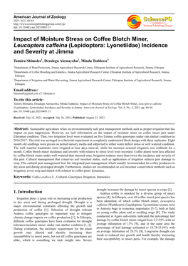 Impact of Moisture Stress on Coffee Blotch Miner, Leucoptera Caffeina (Lepidoptera: Lyonetiidae) Incidence and Severity at Jimma