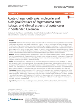 Molecular and Biological Features of Trypanosoma Cruzi Isolates, And