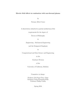 Electric Field Effects in Combustion with Non-Thermal Plasma by Tiernan