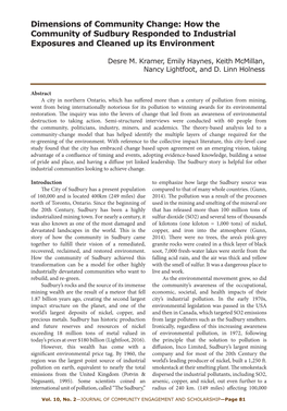 Dimensions of Community Change: How the Community of Sudbury Responded to Industrial Exposures and Cleaned up Its Environment
