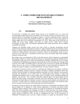 2. Indicators for Sustainable Energy Development