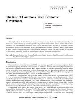 The Rise of Commons Based Economic Governance José Ramos Journal of Futures Studies Australia