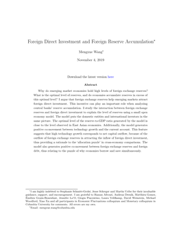 Foreign Direct Investment and Foreign Reserve Accumulation∗