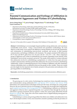 Parental Communication and Feelings of Affiliation in Adolescent Aggressors and Victims of Cyberbullying