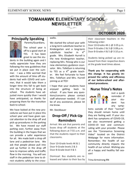 Tomahawk Elementary School Newsletter