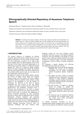 Ethnographically Oriented Repository of Assamese Telephonic Speech