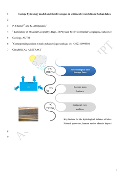 1 Isotope Hydrology Model and Stable Isotopes in Sediment Records from Balkan Lakes